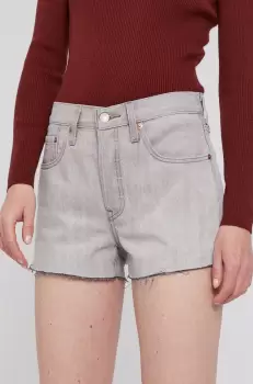 Levi's Pantaloni scurti jeans femei, culoarea gri, material neted, high waist imagine