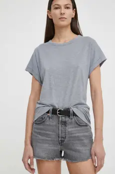 Levi's pantaloni scurti jeans femei, culoarea gri, neted, high waist imagine