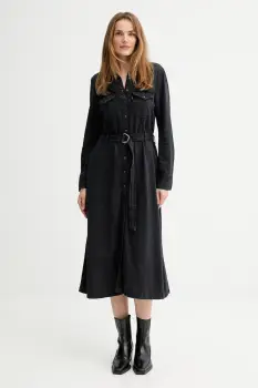 Levi's rochie jeans culoarea negru, midi, evazati, 004H3 imagine