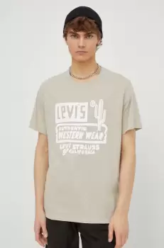 Levi's tricou barbati, culoarea bej, cu imprimeu imagine