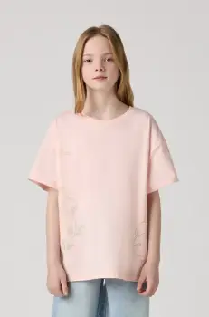 Levi's tricou copii OVERSIZE EMBROIDERY FLORAL culoarea roz, 4EM398 imagine