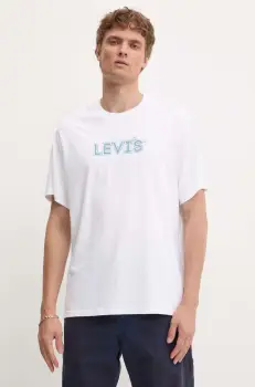 Levi's tricou din bumbac barbati, culoarea alb, cu imprimeu imagine