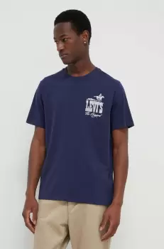 Levi's tricou din bumbac barbati, culoarea albastru marin, cu imprimeu imagine