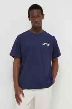 Levi's tricou din bumbac barbati, culoarea albastru marin, cu imprimeu imagine