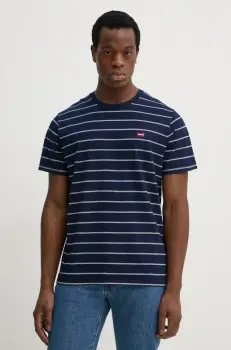 Levi's tricou din bumbac barbati, culoarea albastru marin, neted imagine