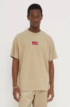 Levi's tricou din bumbac barbati, culoarea bej, cu imprimeu imagine