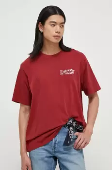 Levi's tricou din bumbac barbati, culoarea bordo, cu imprimeu imagine