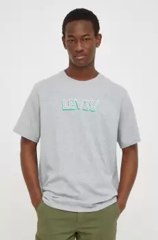 Levi's tricou din bumbac barbati, culoarea gri, cu imprimeu imagine