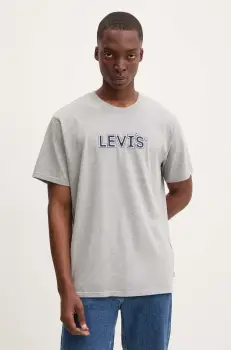 Levi's tricou din bumbac barbati, culoarea gri, cu imprimeu imagine