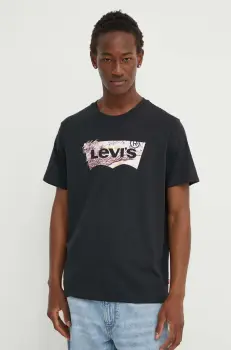 Levi's tricou din bumbac barbati, culoarea negru, cu imprimeu imagine