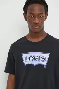 Levi's tricou din bumbac barbati, culoarea negru, cu imprimeu imagine