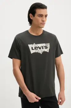 Levi's tricou din bumbac barbati, culoarea negru, cu imprimeu imagine