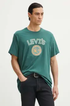 Levi's tricou din bumbac barbati, culoarea verde, cu imprimeu imagine