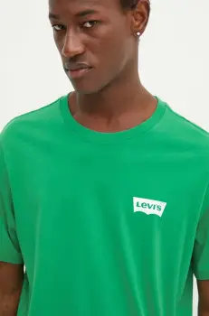 Levi's tricou din bumbac barbati, culoarea verde, cu imprimeu imagine