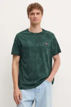 Levi's tricou din bumbac barbati, culoarea verde, neted imagine