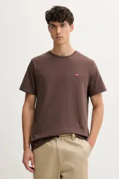 Levi's tricou din bumbac culoarea maro, uni, 56605 imagine