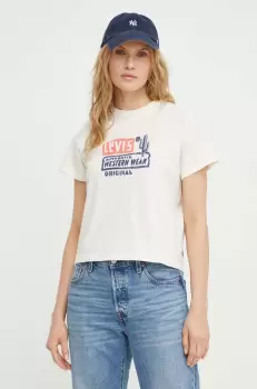 Levi's tricou din bumbac femei, culoarea bej imagine