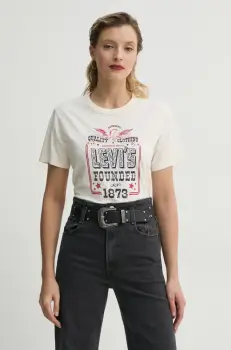 Levi's tricou din bumbac GRAPHIC ICONIC TEE femei, culoarea bej, A8802 imagine