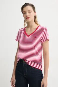 Levi's tricou din bumbac LSE_PERFECT VNECK femei, culoarea rosu, A3170 imagine