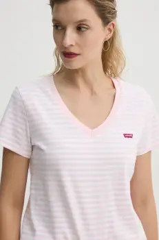 Levi's tricou din bumbac LSE_PERFECT VNECK femei, culoarea roz, A3170 imagine