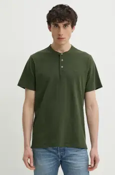 Levi's tricou din bumbac SS HM HENLEY barbati, culoarea verde, uni, A8602 imagine