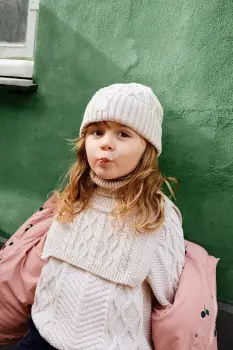 Liewood caciula de bumbac pentru copii Ezra Beanie w. Cables culoarea bej, LW20202 imagine