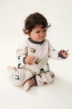 Liewood pantaloni de trening pentru bebelusi Loup Baby Printed Sweatpants culoarea bej, modelator, LW19475 imagine