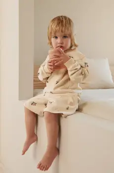 Liewood pantaloni scurti din bumbac pentru copii Gram Printed Sweatshorts culoarea bej, cu imprimeu, LW19864 imagine