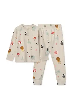 Liewood pijamale de bumbac pentru copii Wilhelm Printed Pyjamas Set culoarea bej, modelator, LW19854 imagine