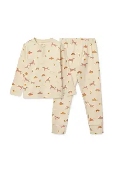 Liewood pijamale de bumbac pentru copii Wilhelm Printed Pyjamas Set culoarea bej, modelator, LW19854 imagine