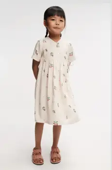 Liewood rochie fete Cleo Printed Shortsleeve Viscose Dress culoarea bej, mini, evazati, LW19802 imagine