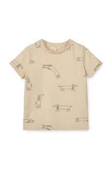 Liewood tricou din bumbac pentru bebelusi Apia Baby Printed Shortsleeve T-shirt culoarea bej, modelator imagine