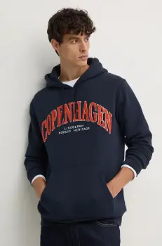 Lindbergh bluza barbati, culoarea albastru marin, cu gluga, cu imprimeu, 30-705170 imagine