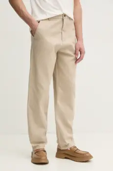 Lindbergh pantaloni de bumbac barbati, culoarea bej, drept, 30-003111 imagine