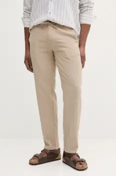 Lindbergh pantaloni din in barbati, culoarea bej, drept, 30-008023 imagine