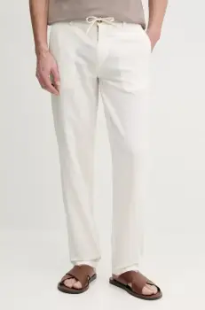 Lindbergh pantaloni din in barbati, culoarea bej, drept, 30-008023 imagine