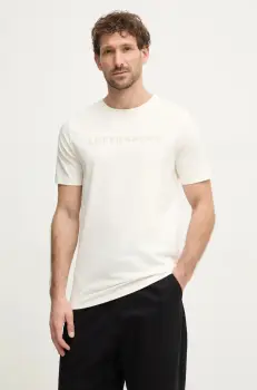 Lindbergh tricou din bumbac barbati, culoarea bej, cu imprimeu, 30-400200 imagine