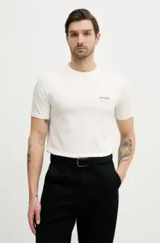 Lindbergh tricou din bumbac barbati, culoarea bej, cu imprimeu, 30-400235 imagine