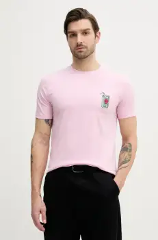 Lindbergh tricou din bumbac barbati, culoarea roz, cu imprimeu, 30-400235 imagine