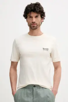 Lindbergh tricou din bumbac culoarea bej, cu imprimeu, 30-400235 imagine