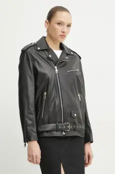 Liviana Conti geaca ramones de piele culoarea negru, de tranzitie, F5SX37 imagine