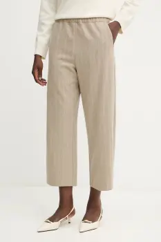 Liviana Conti pantaloni cu casmir culoarea bej, lat, high waist, F5WL33 imagine