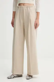 Liviana Conti pantaloni cu casmir culoarea bej, lat, high waist, L5WN37 imagine