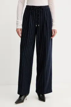 Liviana Conti pantaloni culoarea albastru marin, lat, high waist, F5WL32 imagine