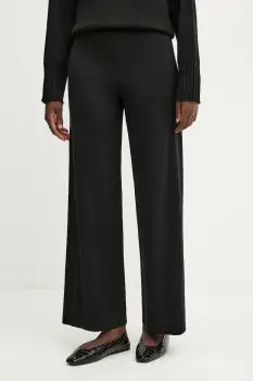 Liviana Conti pantaloni de lana culoarea negru, lat, high waist, CNTA16 imagine