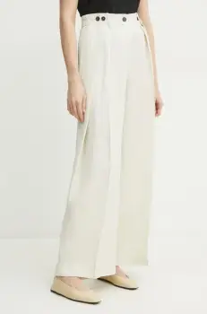 Liviana Conti pantaloni de trening cu amestec de in femei, culoarea bej, drept, high waist, F5SL78 imagine