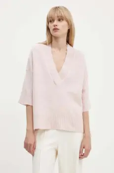 Liviana Conti pantaloni femei, culoarea bej, lat, high waist, F4WS46 imagine