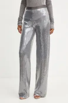 Liviana Conti pantaloni femei, culoarea gri, lat, high waist, L4WQ50 imagine