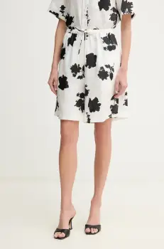 Liviana Conti pantaloni scurti din in femei, culoarea alb, cu imprimeu, high waist, L5SL57 imagine