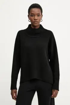 Liviana Conti pulover de casmir culoarea negru, calduros, cu guler, F5WC14 imagine